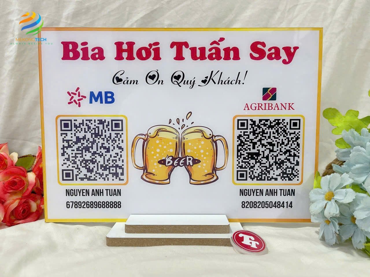 Quý khách hàng chỉ cần cung cấp thông tin cá nhân, mã Qr thanh toán là nhân viên bên phía mekong tech sẽ làm cho bạn 1 bảng mã qr thanh toán để bàn thật đẹp